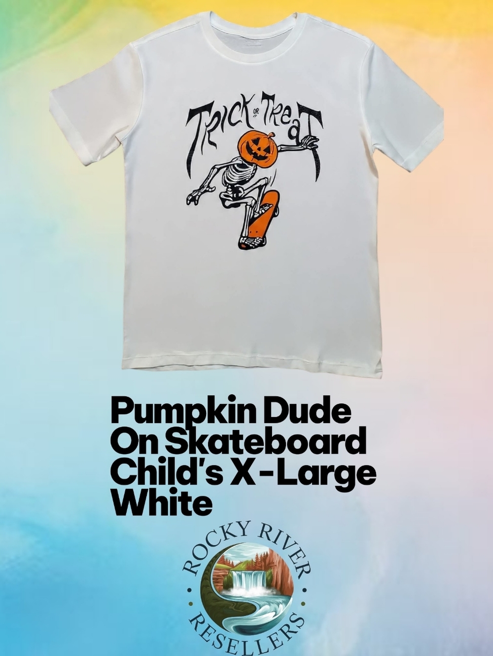Pumpkin Dude On Skateboard | Front Hit | Size: XL | Color: White | Old Navy